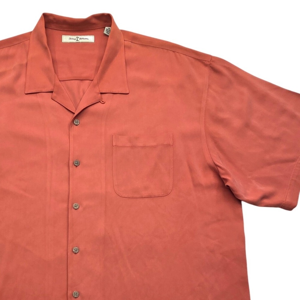 Tommy Bahama Tortola Trance Silk Camp Shirt T31600 Mens XXL Orange Short Sleeve